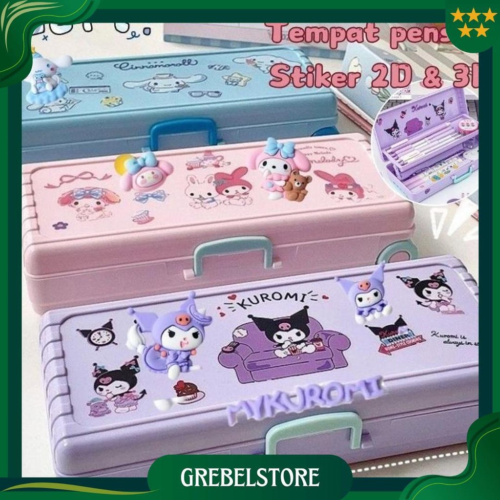 

3D Stiker GratisKuromi Cinnamoroll Pochacco Stationery Box Creativity Suitcase Modeling Portable High Capacity Storage Pencil Case Perlengkapan Sekolah Anak Promo 4.4