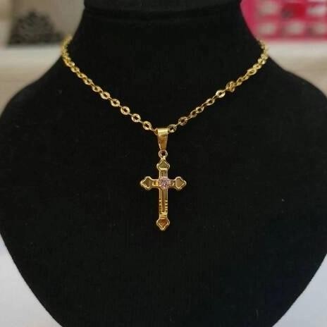 Koleksi kalung liontin model salib emas asli REZ