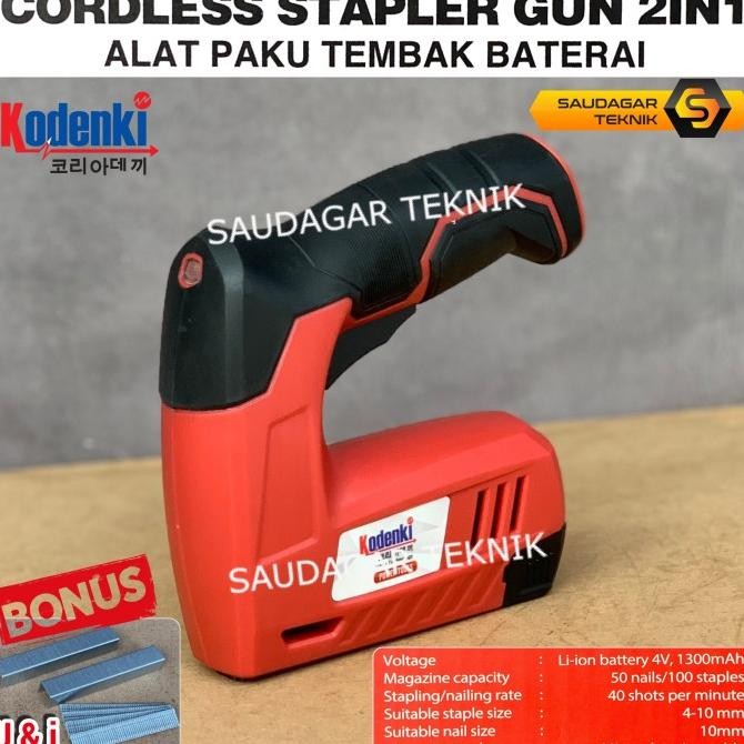 

CORDLESS STAPLER GUN KODENKI MESIN PAKU STAPLES TEMBAK BATERAI 2 IN 1 ORIGINAL DAN TERPERCAYA