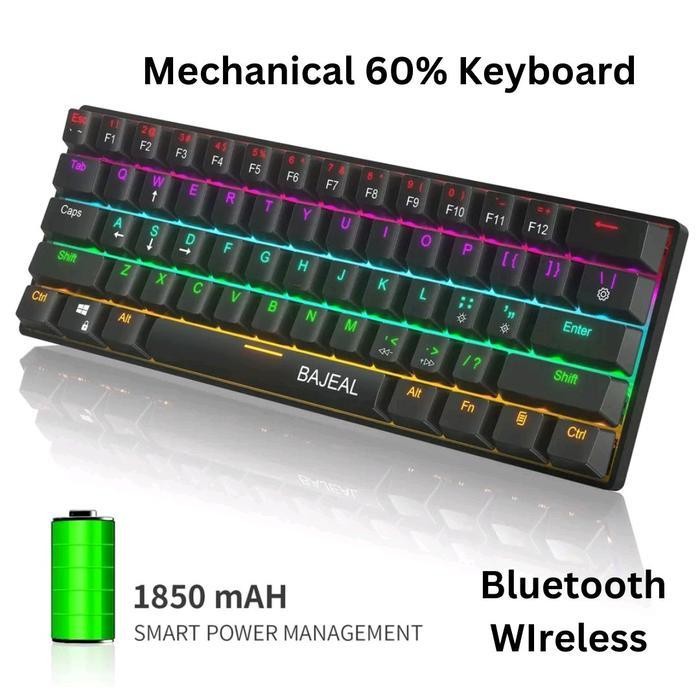 Keyboard Bluetooth Mechaincal 60% Gaming 2 In 1 61-Key Rainbow Light Rechargeable For Computer Lapto