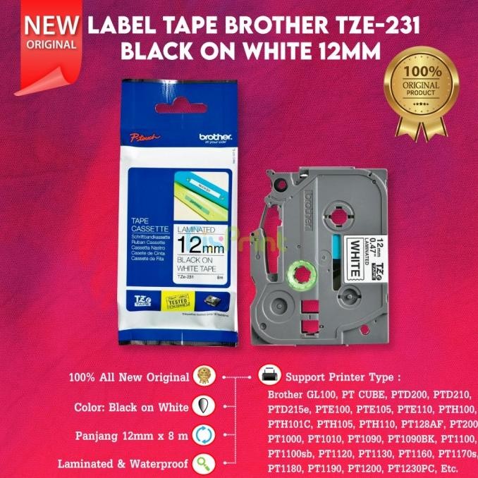 

Label Tape Casette Original Tze-231 Tze231 Tze 231 12Mm Black On White Co