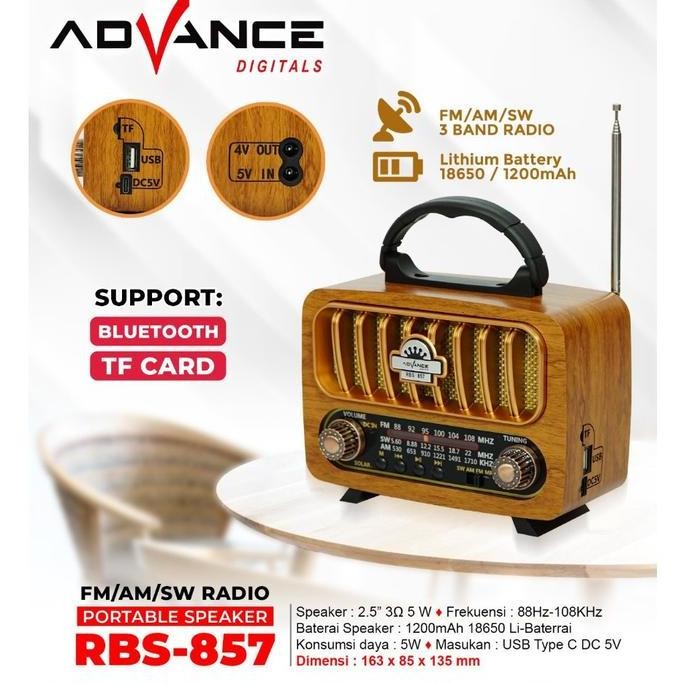 PROMO Speaker Advance RBS-857 Radio Antik Portable Speaker Support Bluetooth 2,5 Inch Bergaransi Res