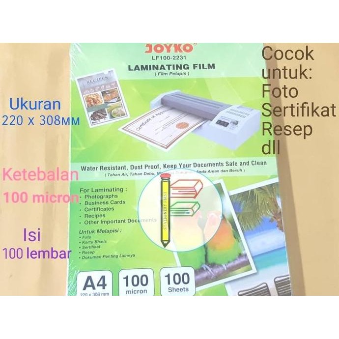 

Joyko Laminating Film/ Plastik Laminating A4 100 micron
