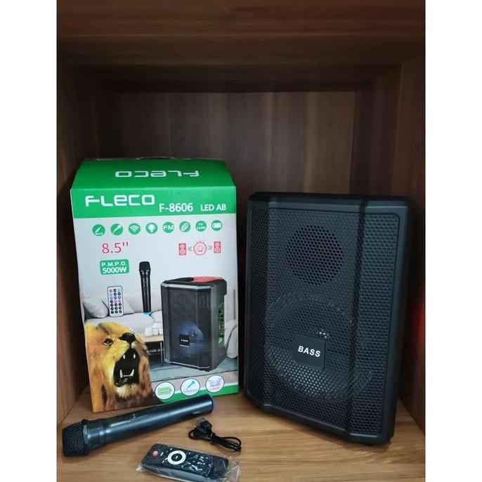 Grosir Speaker Bluetooth Fleco F-8606 Ab Led / Fleco F-8606 Bal 8'5 Inch Free Mic Wireless Karaoke +