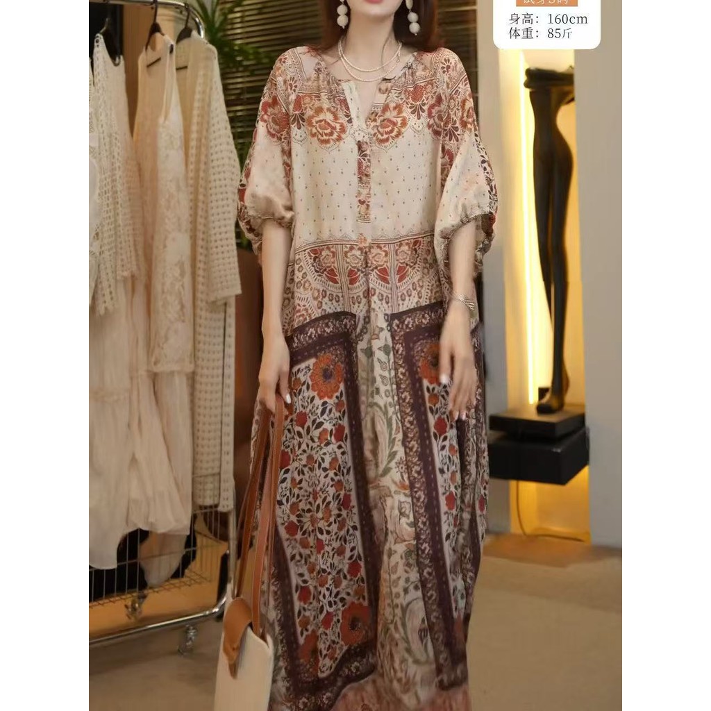 Bohemian Ethnic Style Vintage Printing Dress plus Size Loose Long Dress