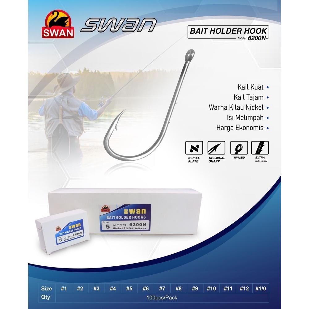 HOOK/ KAIL PANCING KOTAK SWAN DURI 6200N, KAIL DURI, NO 1/0 (BESAR) - 12 (KECIL), ISI 100PCS