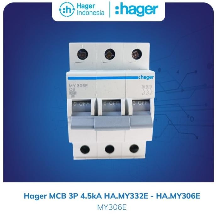 Hager Mcb 6A 6 Ampere 3 Phase 4.5Ka - My306E New Stok