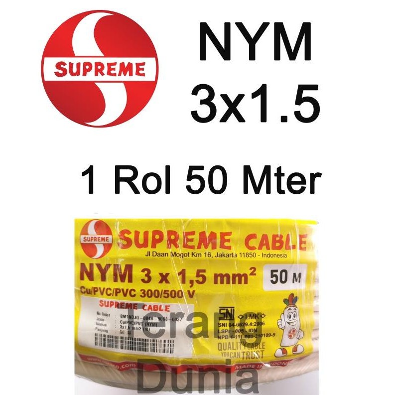 Kabel Supreme Nym 3X1.5 Kabel Nym 3X1.5 Supreme Kabel Tunggal 3X1.5 Supreme New Stok