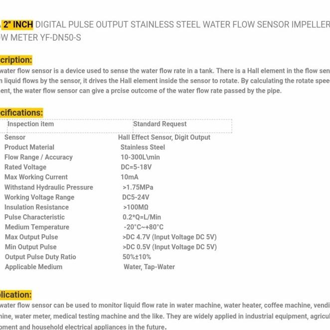 Water Flow Sensor G2" Dn50 Flow Sensor 2 Inch Stainless Steel 304