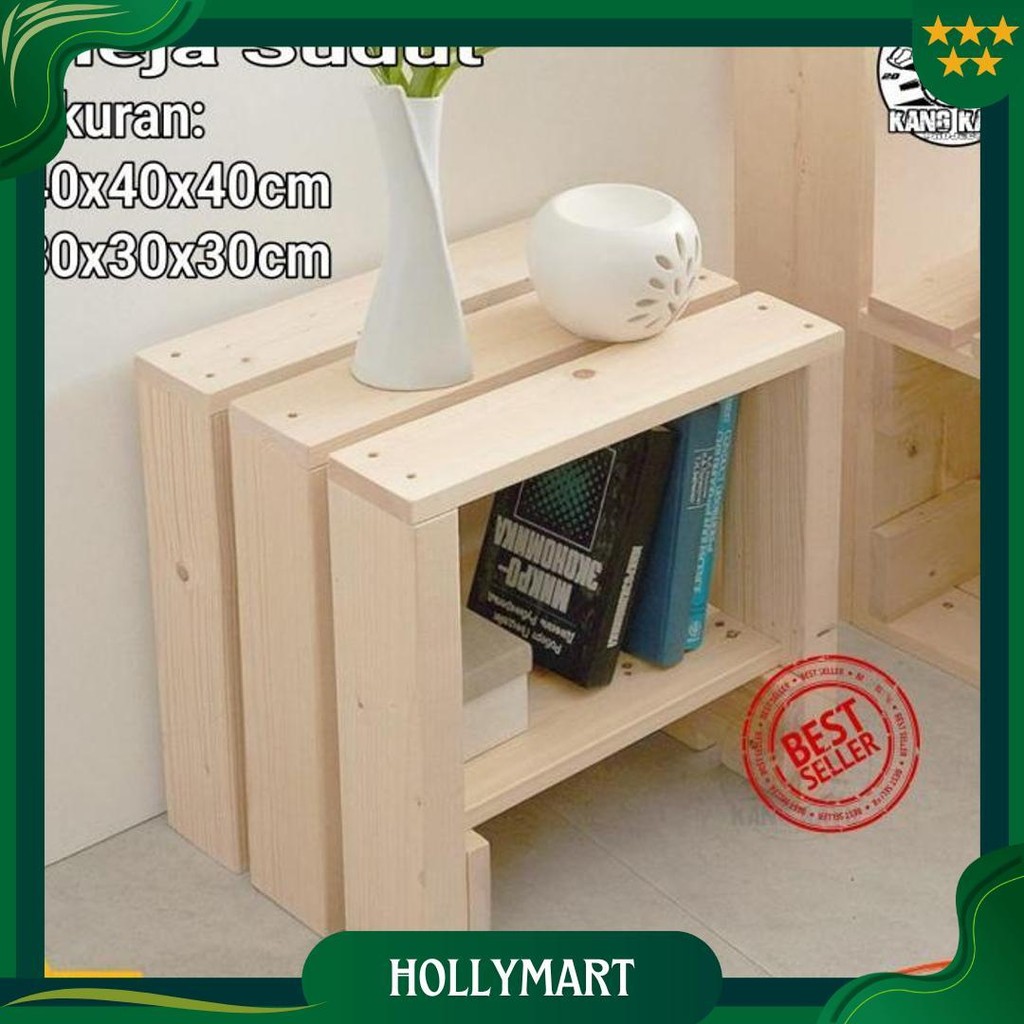 Meja Sudut Kecil Dekorasi Kayu Minimalis Jati / Mahoni Ori