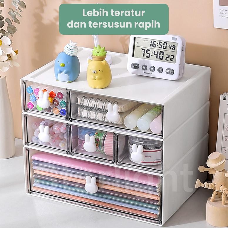 Rak Meja Kelinci Laci Penyimpanan Susun Serbaguna Desktop Drawer Rak Alat Tulis Stationery Kotak Pen