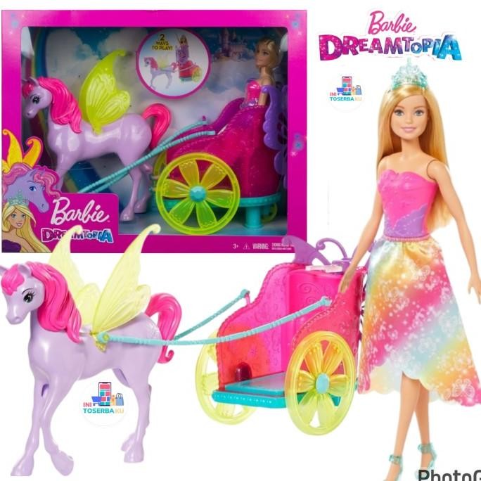 BARBIE DREAMTOPIA PRINCESS DOLL WITH FANTASY HORSE AND CHARIOT / MAINAN ANAK BONEKA BARBIE DREAMTOPI