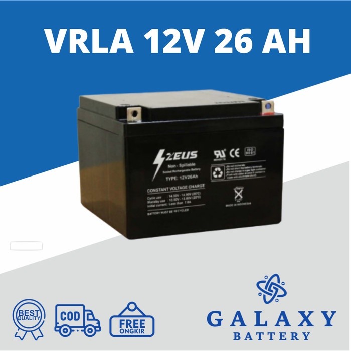 Aki Lampu Jualan + Lampu Emergency 12V 26Ah VRLA Zeus