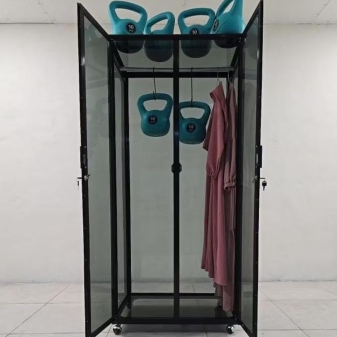 80X55X175 LEMARI GAMIS GAUN BAJU GANTUNG ALUMINIUM 20U COKLAT KACA 3MM