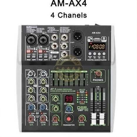 Mixer Audio Digital 4 Channel Dsp 99 Effects Bluetooth - Am-Ax4 Co