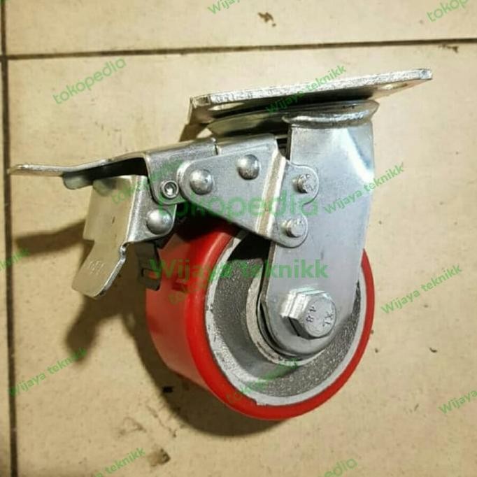promo roda pu heavy duty 4 inch hidup rem roda troli heavy duty 4 inch rem