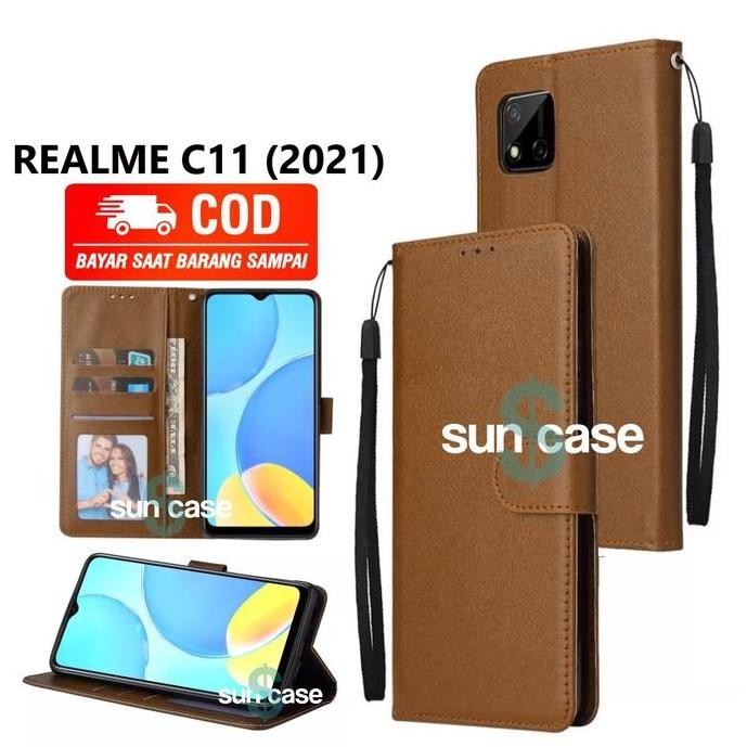 SIAP KIRIM CASE REALME C11 2021 MODEL FLIP BUKA TUTUP CASING STANDING ADA TEMPAT FOTO DAN KARTU JUGA