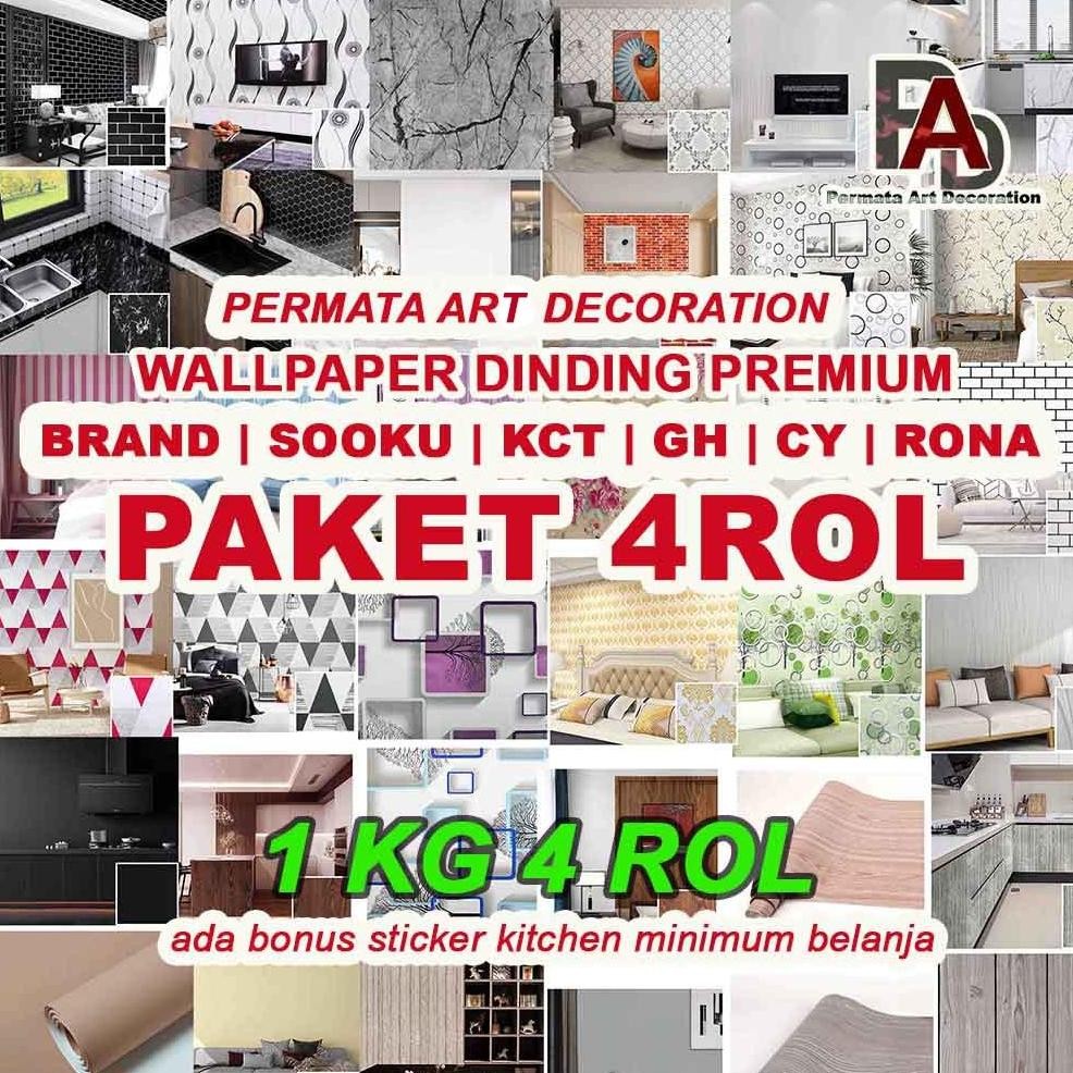 Paket 4 Roll ...!! Wallpaper Sticker Dinding | Ruang Tamu | Kamar | Dapur|Cantik