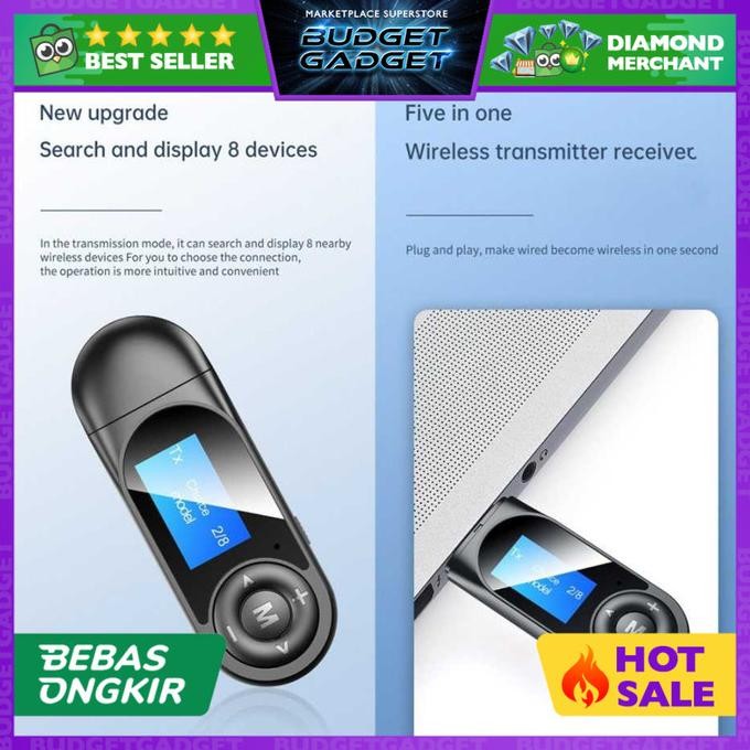 VAORLO USB Audio Bluetooth 5.0 Receiver Transmitter LCD - BT12