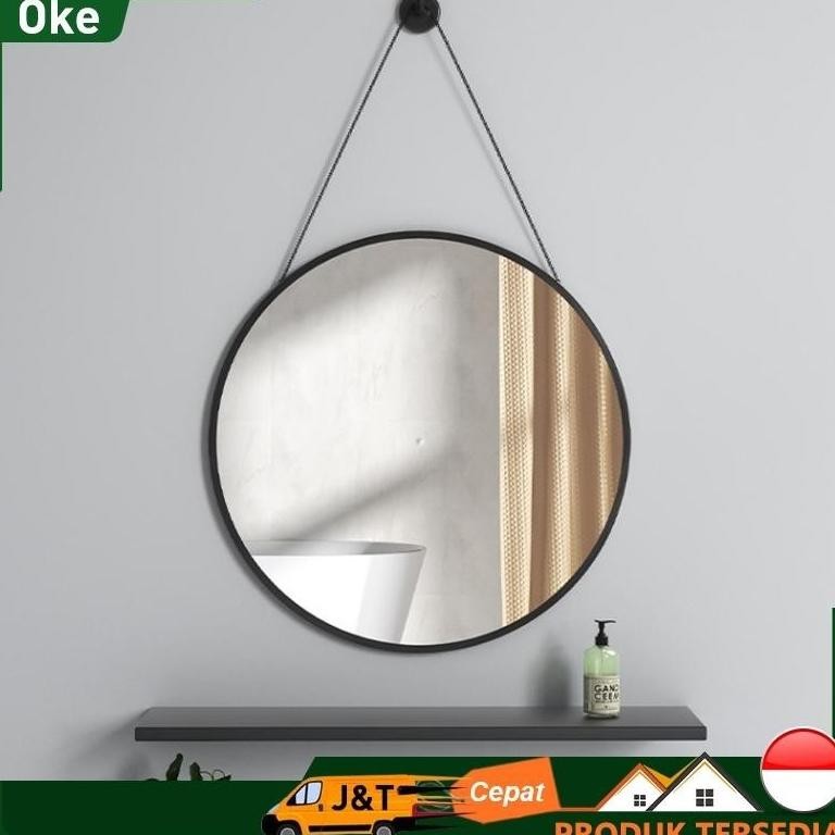 Cermin Gantung Dinding  Cermin Bulat Aesthetic 40cm Kaca Cermin Gantung Tali Bathroom Mirror Cermin 