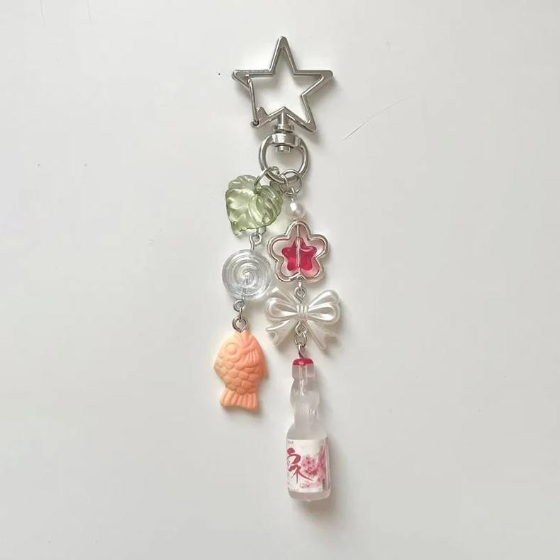 

Cute Japanese Styled Taiyaki Snack Ramune Soda Keychain Jewellry Handmade