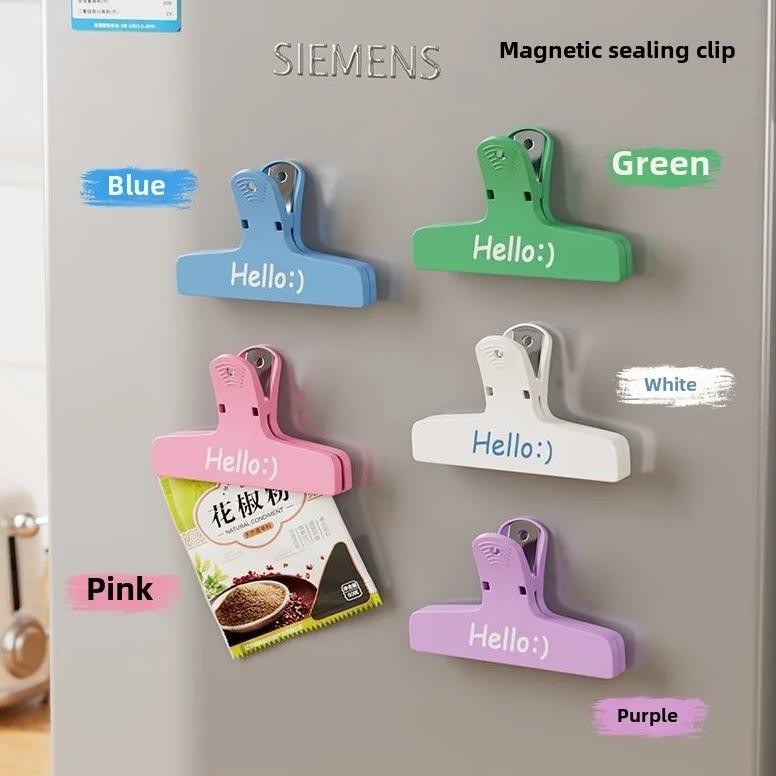 

[Color Random] 3Pcs Magnetic Clip Kitchen Food Snack Sealing Seasoning Plastic Clip Office Supply For Documents Bills Stationery