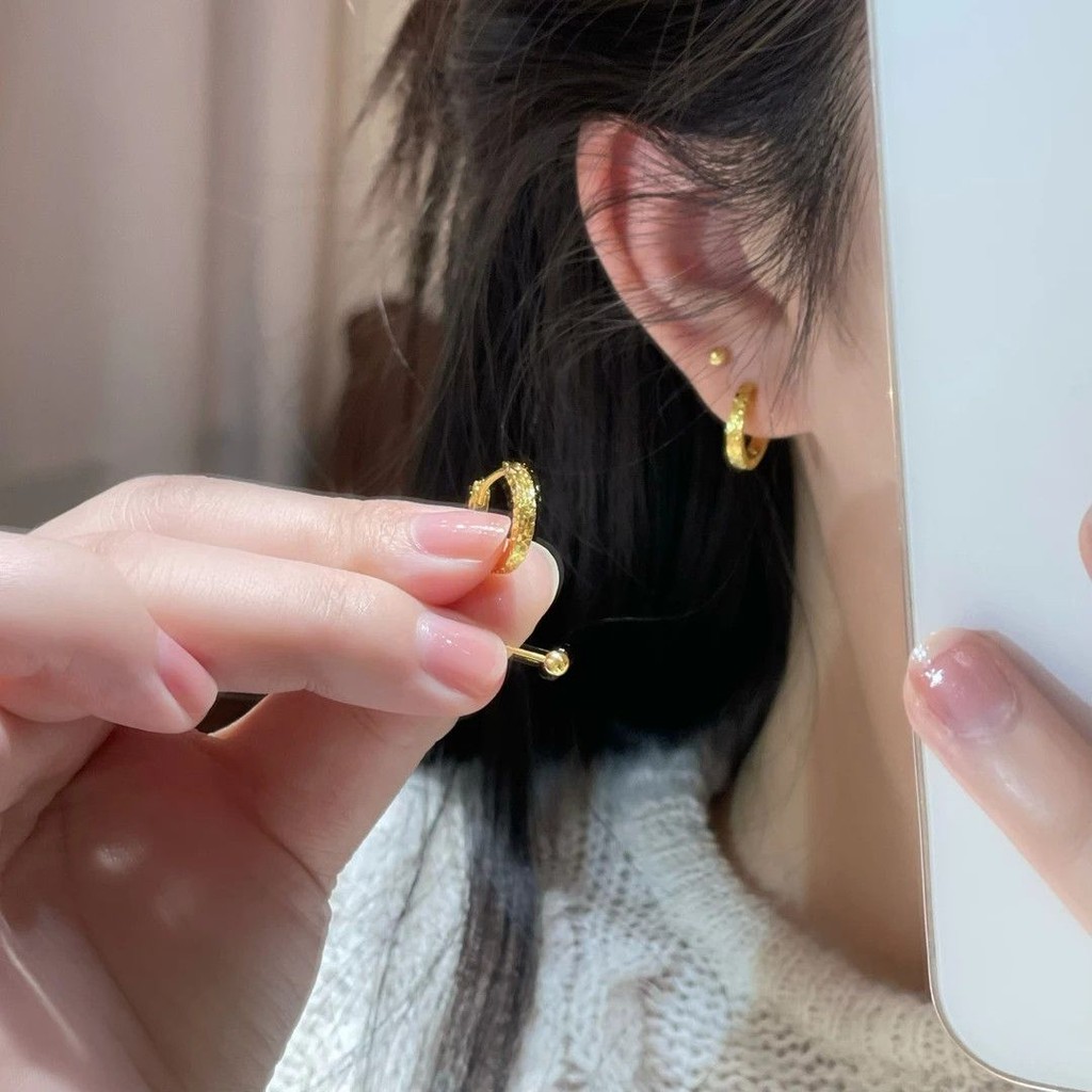 Anting-Anting Emas Es Hancur Wanita Elegan Studs Mewah Ringan Perhiasan Tindik Telinga Niche