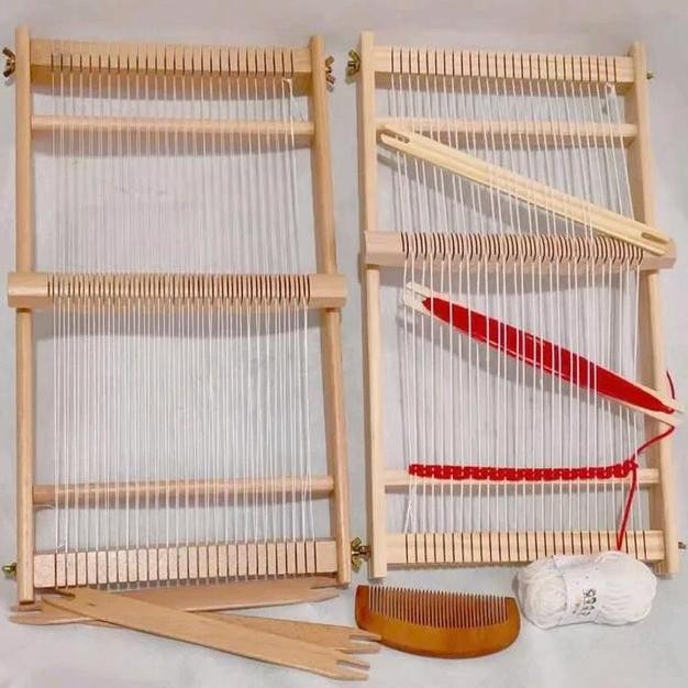 TAPESTRY LOOM KAYU PINUS UNTUK ANAK-ANAK, PEMULA DAN AHLI - ALAT MERAJUT DENGAN BONUS 2 ROLL BENANG 
