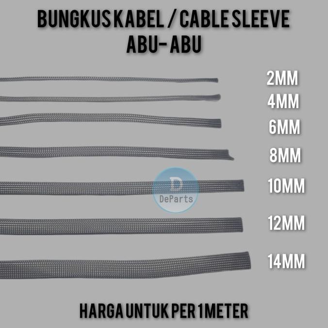 Braided Cable Sleeve - Sleeving Cable Bungkus Kabel - 6mm- Grey nUg