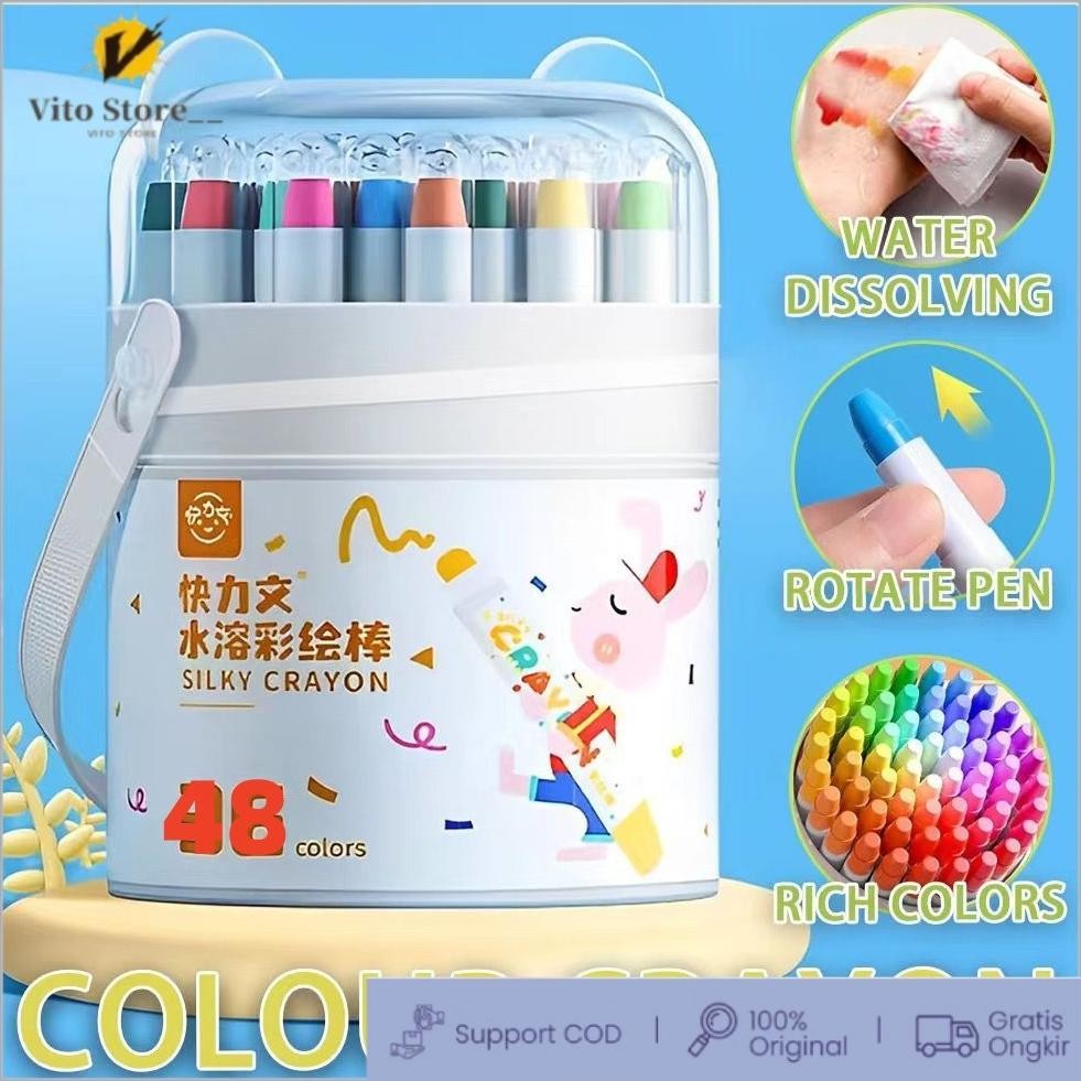 

IN STOCKWASHABLE SILKY CRAYON 36 / 48 WARNA COLORFUL BUCKET KRAYON MEWARNAI ALAT WARNA SET ANAK WIPE AND CLEAN