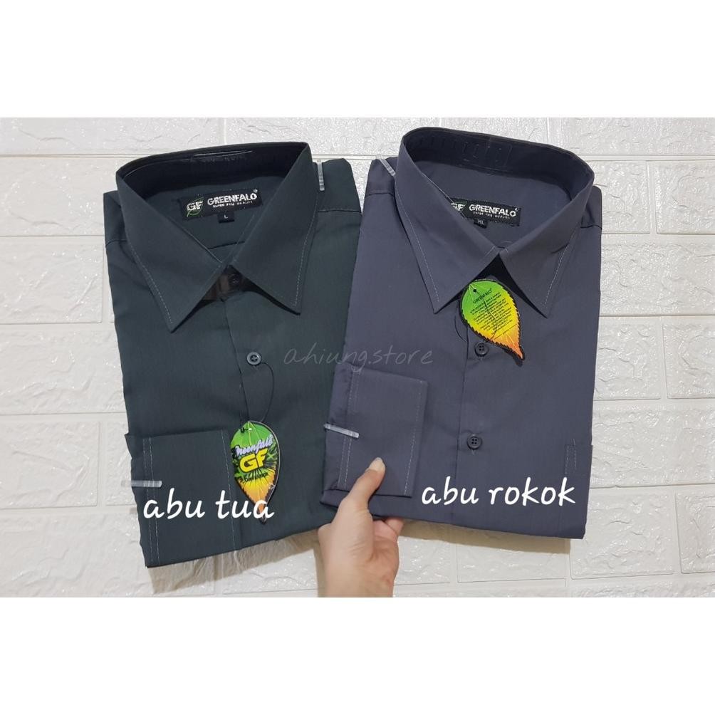 Kemeja Pria Greenfalo - Kemeja Polos Lengan Panjang Pria  Warna Abu Tua / Abu Rokok /  Abu Silver /A