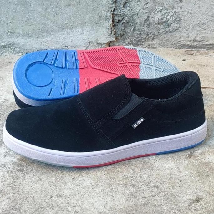 Sepatu Slip On Cowok Keren Ori Slop Casual Pria Tanpa Tali Flat Shoes Buat Gaya Black Hitam TD