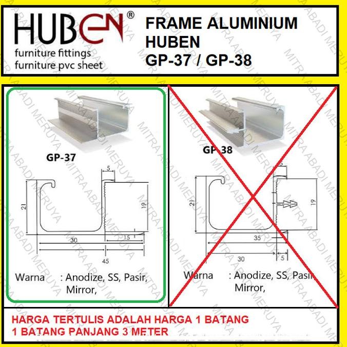 PROFIL FRAME HANDLE ALUMUNIUM ALUMINIUM HUBEN GP 37 GP37 GP-37