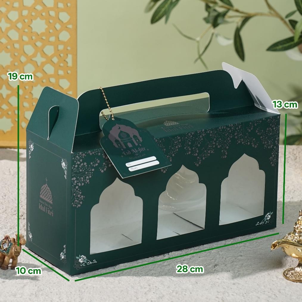 

10 Pcs Box hampers Idul Fitri Tenteng WINDOW 3 toples - Midnight green 28X10X13(tinggi total 19cm)