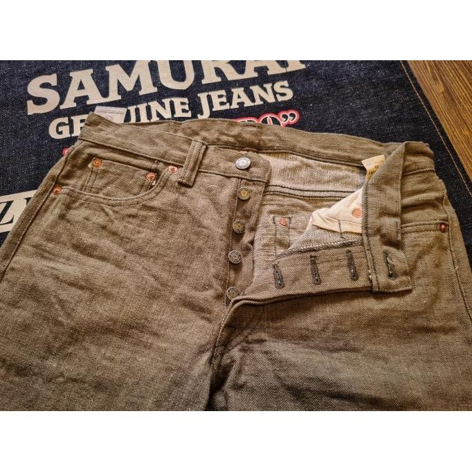 Murah Samurai Jeans "Uguisu" Olive 17Oz Left Hand Twill Selvage Jeans