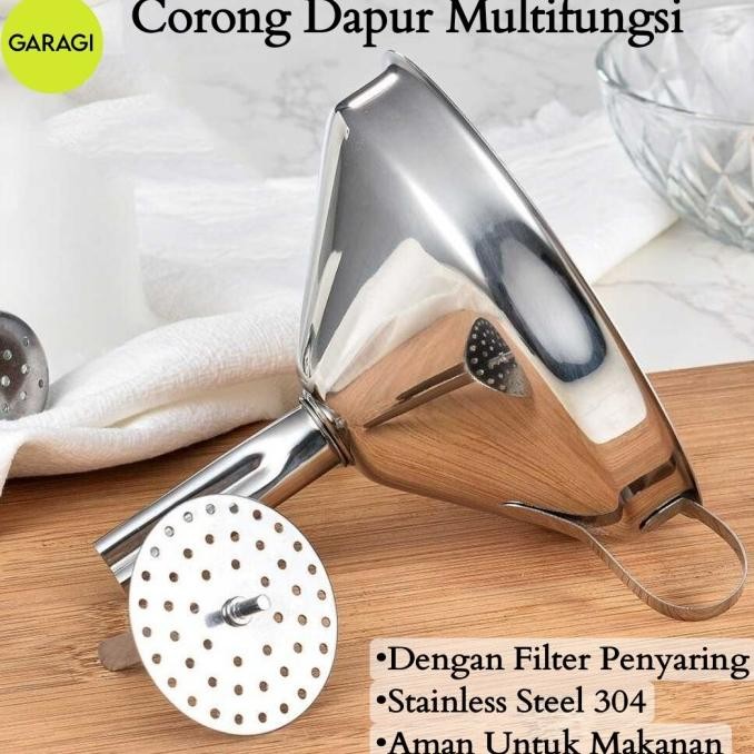 CORONG DAPUR MULTIFUNGSI FUNNEL STAINLESS STEEL + FILTER SARINGAN