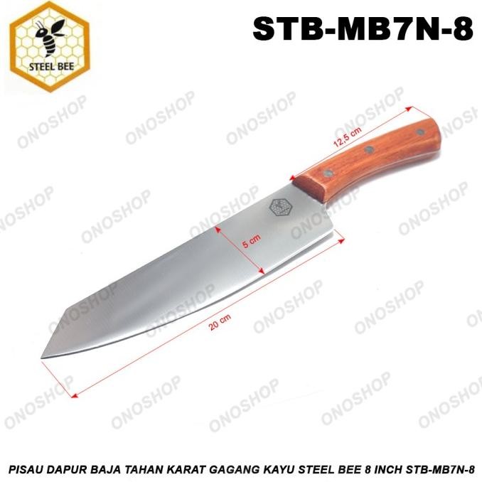 Pisau Dapur Baja Tahan Karat Gagang Kayu Steel Bee 8 Inch STB-MB7N-8