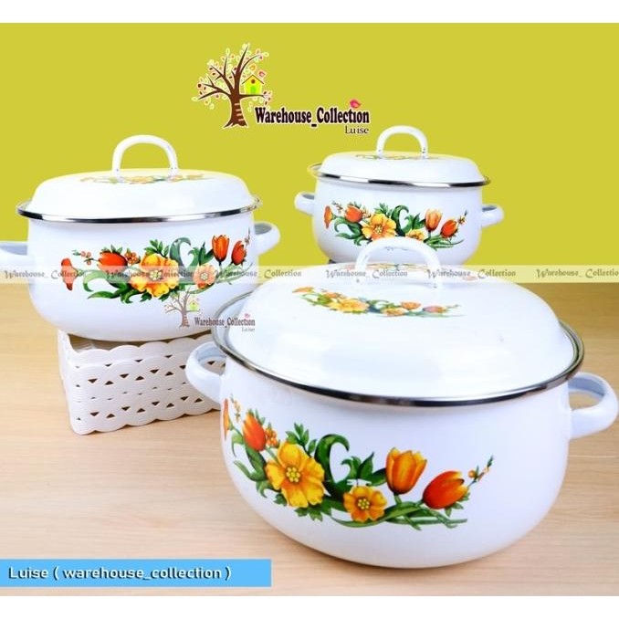 [ Per-Bj ]Panci Motif Bunga/Panci Enamel Gemoy/Panci Labu Motif Kembang/ Panci Jadul/ Panci Cantik 1