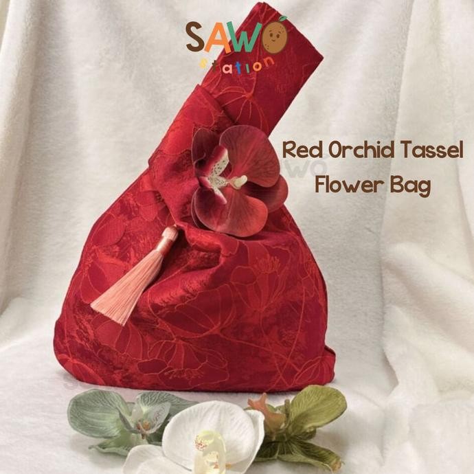 

Dearglow- Red Orchid Tassel Flower Knot Goodie Bag Gift Packaging Tas Kantong Kain Bungkus Kado Souvenir Bingkisan