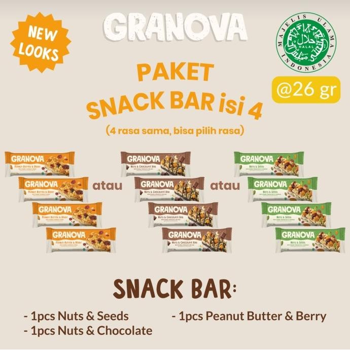 

Granova - Snackbar 4pc (Ori, Peanut Butter & Berry, Nuts & Chocolate) nUg