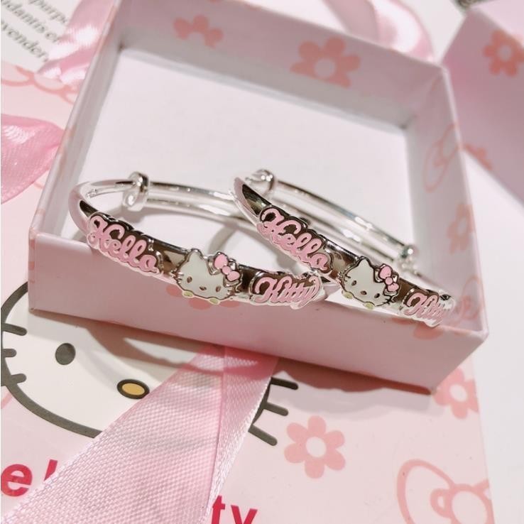 Gelang Perak Bayi9999Gelang Kunci Perak Anak Hello Kitty Tahun Tikus Perak Murni untuk Anak Laki-lak