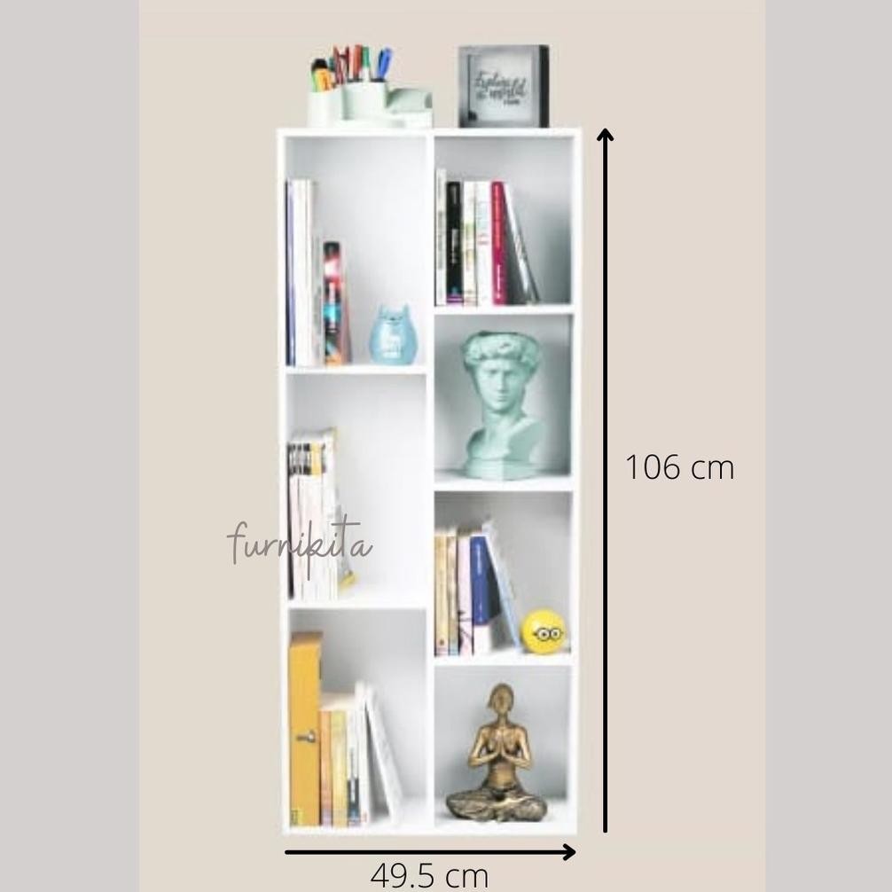 RAK BUKU PAJANGAN SERBAGUNA 7 SEKAT PUTIH MINIMALIS / LEMARI BUKU / LEMARI HIAS