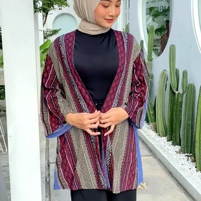 Promo!! Nhm Cardigan Kimono Oversize Batik, Outer Kimono Cardigan Wanita Katun Kantor Lembut Motif A
