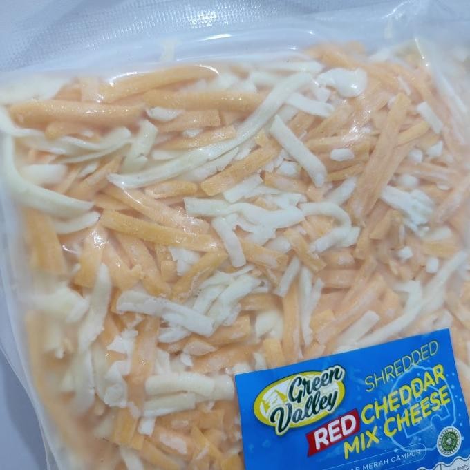 

Green Valley Red Cheddar Mix Mozzarella Cheese Keju Parut 1Kg Halal Terbaru