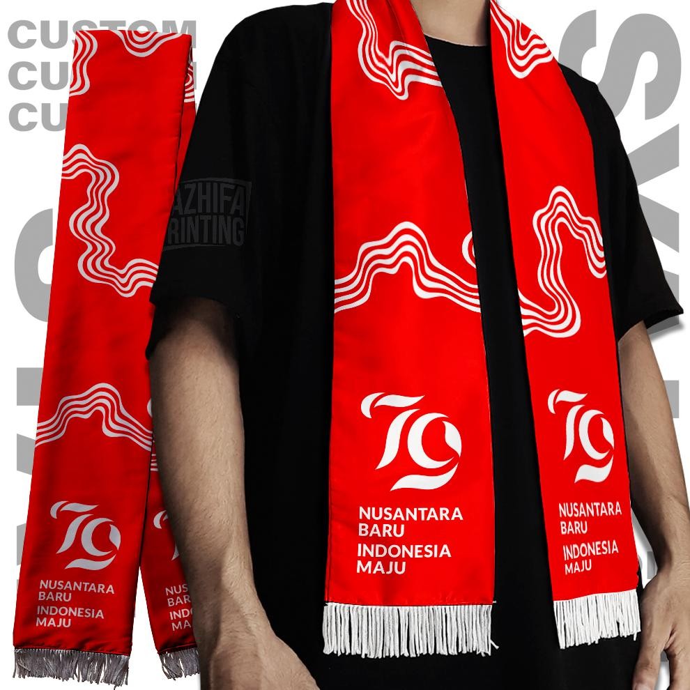 Diskon Nazhifa Printing - Syal Merah Putih Indonesia, Hut Ri, Scarf Leher Unisex, Pria Wanita Berkua