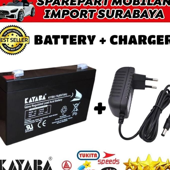 BATTERY KAYABA 6V 7AH ADAPTOR 6 VOLT BATERAI MOBIL AKI MAINAN ANAK CHARGER 6VOLT 1AH PLIKO EXOTIC JE