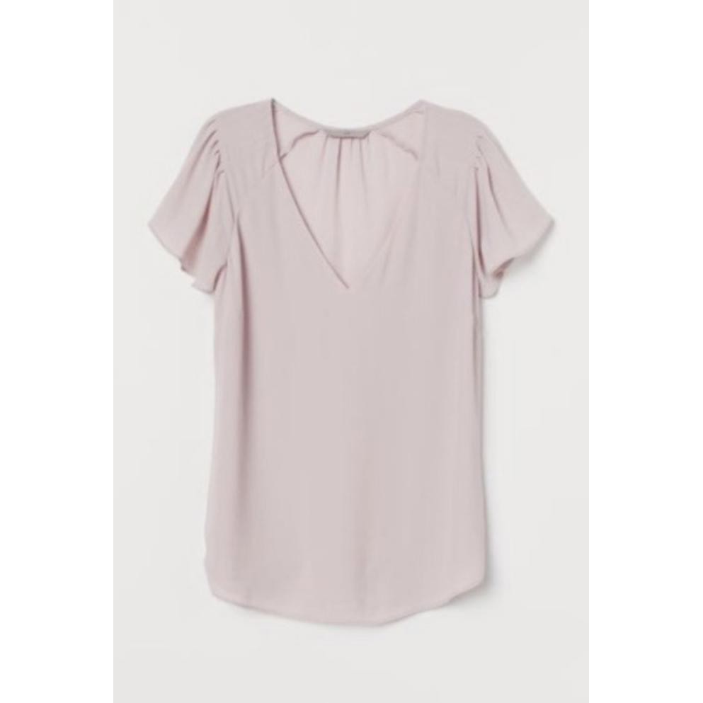Tersedia Blouse HnM Women Basic V Neck Peach Wanita Pink Salem