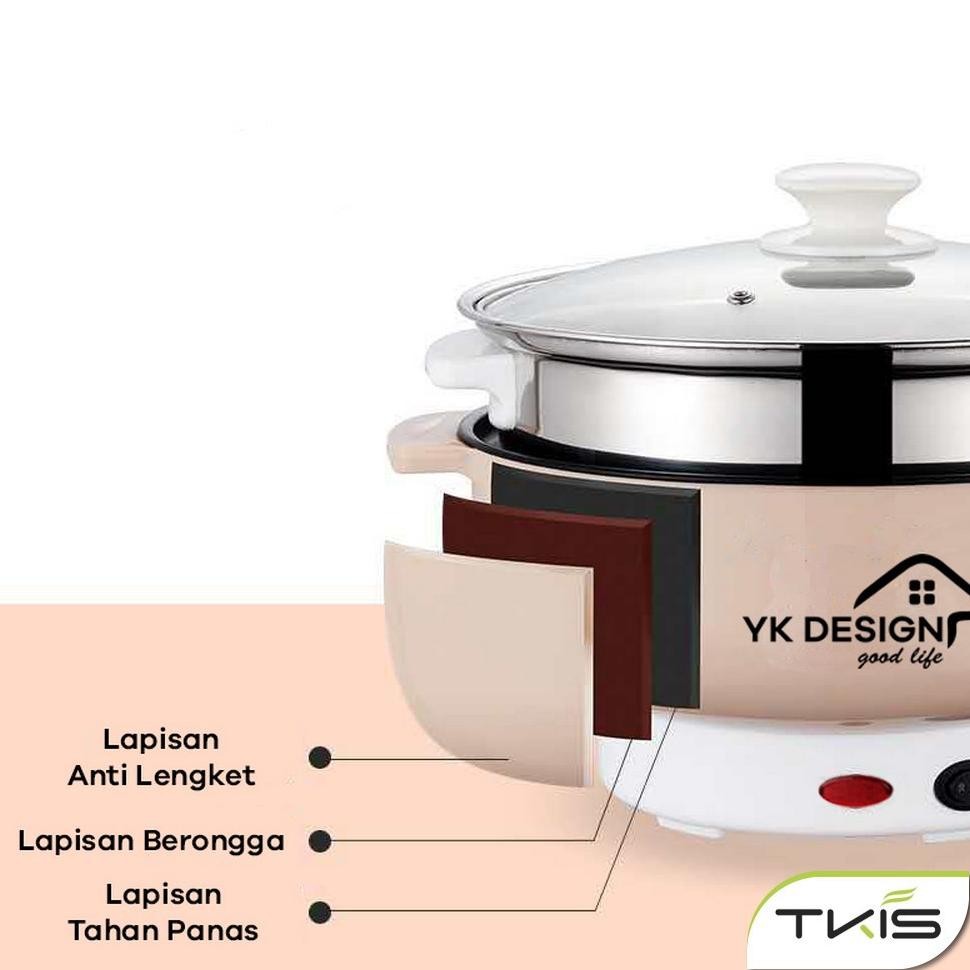 Panci Listrik Multifungsi Free kukusan / Steamer Stainless Lapis Keramik Teflon YK DESIGN YK-803