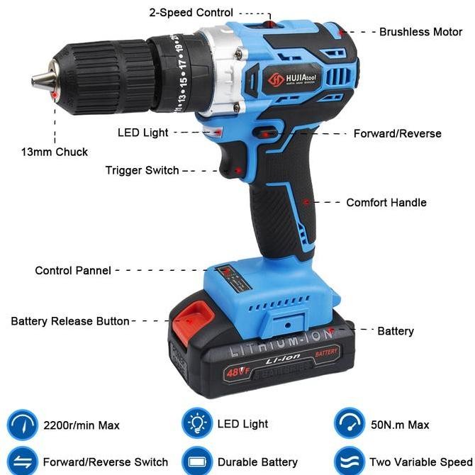 Grosir Hujia Cordless Impact Wrench + Mesin Bor Beton Tembok Set Bukabaut Mobil Portable Baterai Pem