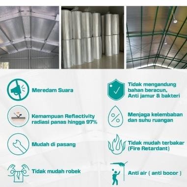 Peredam panas atap alumunium foil 10mm x 1mtr x 25mtr alumunium foil insulasi atap Double Side XPE F